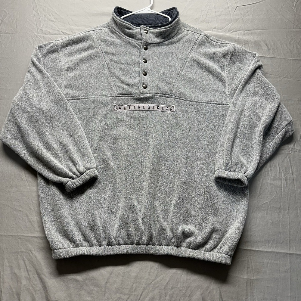 Vintage 90s Alaska Quarter Zip Henley Sweatshirt Men's XL Gray Made In USA
